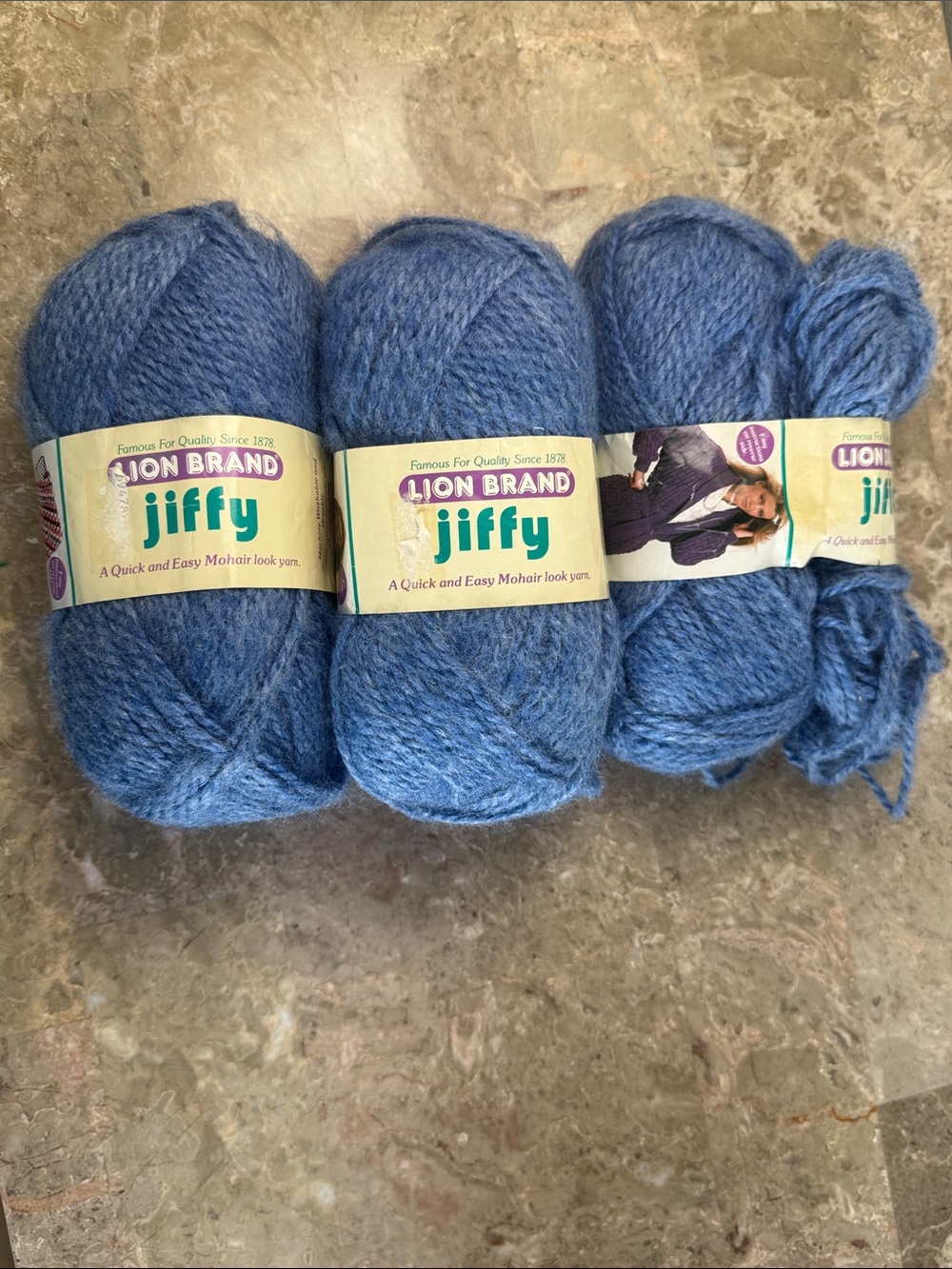 3 skeins Lion brand jiffy mohair like DuPont orlon acrylic yarn in Blue